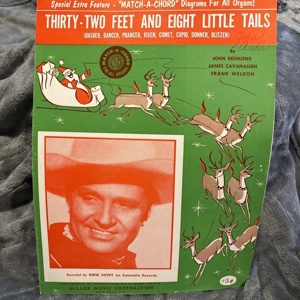Vintage‎ 50s  Thirty Two Feet And Eight Little Tails Sheet Music By John Redmon